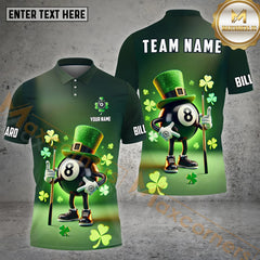 Maxcorners Green Funny 8 Ball Billiard ST.Patrick's Day Customized Name 3D Shirt