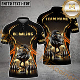 Maxcorner Bowling Ball & Pins Premium Golden Multicolor Option Customized Name 3D Shirt (6 Colors)