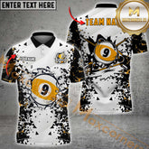 Maxcorners Billiard 8 Ball, 9 Ball, 10 Ball Crack Pattern Multicolor Options Personalized Name, Team Name 3D Polo Shirt (4 Colors)