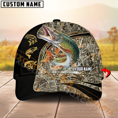 Maxcorners Pike Fishing Camo Fishing Pattern Multicolor Personalized Name 3D Cap