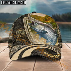 Maxcorners Stripped Bass Fishing Camo Leather Pattern Multicolor Personalized Name 3D Cap