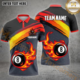 Maxcorners Hexagon Pattern Flame 8 Ball Billiard Multicolor Options Personalized Name, Team Name 3D Shirt (4 Colors)