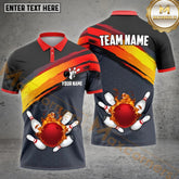 Maxcorners Hexagon Pattern Flame Bowling & Pins Multicolor Options Personalized Name, Team Name 3D Shirt (4 Colors)