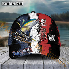 Maxcorners Tuna Fishing Paint Scratch American Flag Pattern Sport Pattern Personalized Name 3D Cap MT173