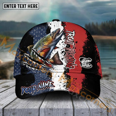 Maxcorners Trout Fishing Paint Scratch American Flag Pattern Sport Pattern Personalized Name 3D Cap MT173