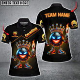 Maxcorners Bowling & Pins Flame Pins And King Bowling Ball Pattern Multicolor Option Customized Name, Team Name 3D Polo Shirt For Women (4 Colors)