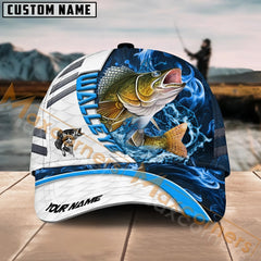 Maxcorners Walleye Fishing White Blue Lava Sport American Flag Pattern Sport Pattern Personalized Name 3D Cap MT173