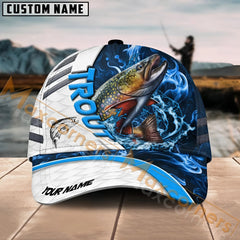 Maxcorners Trout Fishing White Blue Lava Sport American Flag Pattern Sport Pattern Personalized Name 3D Cap MT173