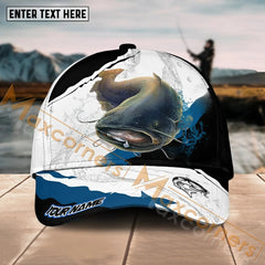 Maxcorners Catfish Fishing Black White Water Flow Pattern Sport Pattern Personalized Name 3D Cap MT173