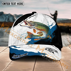 Maxcorners Pike Fishing Black White Water Flow Pattern Sport Pattern Personalized Name 3D Cap MT173