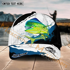 Maxcorners Mahi-Mahi Fishing Black White Water Flow Pattern Sport Pattern Personalized Name 3D Cap MT173