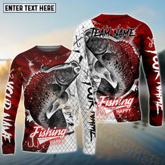 Maxcorners Crappie Fishing Dark Red Skin Pattern Sport Custom Name & Team Name 3D Shirts