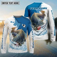Maxcorners Catfish Fishing White Fin Blue Paint Pattern Sport Custom Name & Team Name 3D Shirts