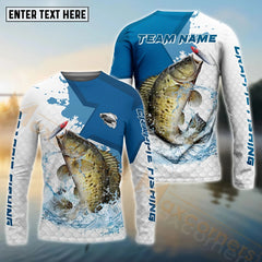 Maxcorners Crappie Fishing White Fin Blue Paint Pattern Sport Custom Name & Team Name 3D Shirts