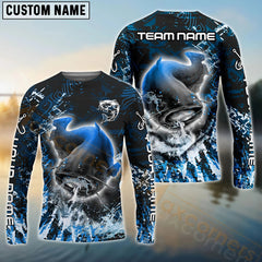 Maxcorners Catfish Fishing Dark Grunge Blue Pattern Sport Custom Name & Team Name 3D Shirts