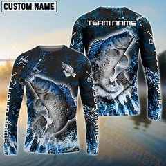 Maxcorners Crappie Fishing Dark Grunge Blue Pattern Sport Custom Name & Team Name 3D Shirts