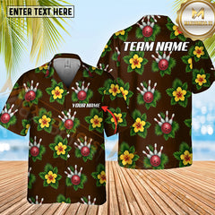 Maxcorners Bowling And Pins Tropical Style Pattern Option Customized Name Hawaiian Shirt (4 Colors)