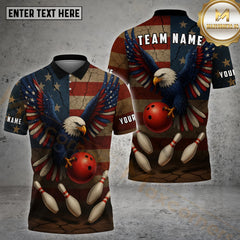 Maxcorners Bowling Eagle US Flag Patriotic Crack Customized Name, Team Name 3D Polo Shirt