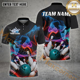 Maxcorners Smoke Effect Bowling Ball & Pins With Color Mist & Blue Ball Multicolor Options Personalized Name, Team Name 3D Shirt (4 Colors)