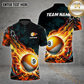 Maxcorners Billiard Fire 9 Ball Flame Multicolor Options Personalized Name, Team Name 3D Shirts (4 Colors)