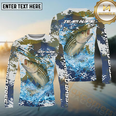 Maxcorners Striped Bass Fishing White Hooked on Victory Personalized Name, Team Name Long Sleeve Shirt