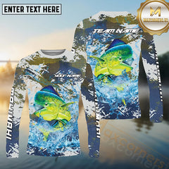 Maxcorners Mahi-Mahi Fishing White Hooked on Victory Personalized Name, Team Name Long Sleeve Shirt
