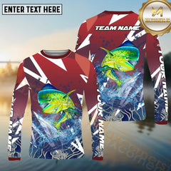 Maxcorners Mahi-Mahi Fishing Red Fury Pattern Sport Jersey Personalized Name, Team Name Long Sleeve Shirt