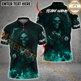 Maxcorners Grim Reaper Billiards Shirt Flaming Skull & Gun Multicolor Options Personalized Name, Team Name 3D Shirt (4 Colors)