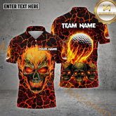 Maxcorners Skull Golf Shirt Flaming Skull Lava Ball Multicolor Options Personalized Name, Team Name 3D Shirt (4 Colors)