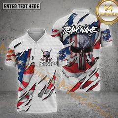 Maxcorners American Skull Golf Shirt Patriotic Style Options Personalized Name, Team Name 3D Shirt