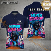 Maxcorners Bowling Shirt Motivational Never Give Up Style Multicolor Options Personalized Name, Team Name 3D Shirt (4 Colors)