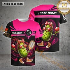 Maxcorners Pink Love Pickleball Funny Customized Name 3D Shirt (4 Colors)
