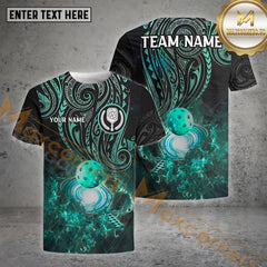 Maxcorners Personalized Name and Team name Black And Blue Tribal Pickleball 3D Shirt
