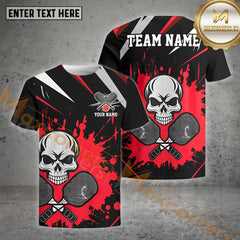Maxcorners Pickleball Skull Jersey Customized Name, Team Name 3D Shirt (4 Colors)