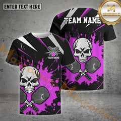 Maxcorners Pickleball Skull Jersey Customized Name, Team Name 3D Shirt (4 Colors)