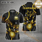 Maxcorners Bowling Shirt Golden Bowling Ball&Pins Star Style Multicolor Options Personalized Name, Team Name 3D Shirt (4 Color)