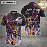 Maxcorners Bowling Shirt Thunder Tiger Strike Style Multicolor Options Personalized Name, Team Name 3D Shirt (4 Colors)