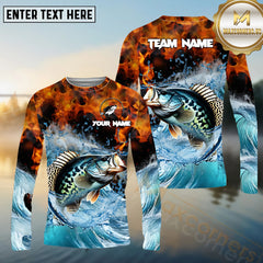 Maxcorners Crappie Fishing Sea Fire Pattern Pattern Sport Jersey Personalized Name, Team Name Long Sleeve Shirt