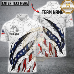 Maxcorners US Flag Ball Pattern Bowling Jersey Customized Name, Team Name 3D Polo Shirt