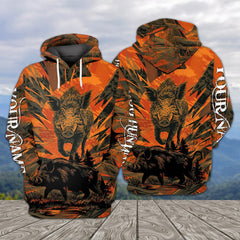 Maxcorners Custom Name Blaze Orange Camo Hog Hunting All Over Print Shirt TU2511