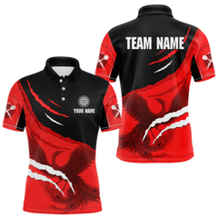 Maxcorners Custom Dart Team Shirt For Men With Crimson Phoenix On Black Linear Pattern LM1605
