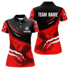 Maxcorners Custom Dart Team Shirt For Men With Crimson Phoenix On Black Linear Pattern LM1605