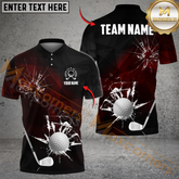 Maxcorners Cracked Glass Effect Golf Shirt, Customized Name & Team Name 3D Shirts (4 Colors)