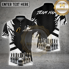 Maxcorners Bowling Shirt Black White Zebra Pattern Chrome Effect Multi Options Personalized Name, Team Name 3D Shirt