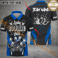 Maxcorners Funny Lucky Bowling Jersey Multicolor Option Customized Name, Team Name 3D Polo Shirt