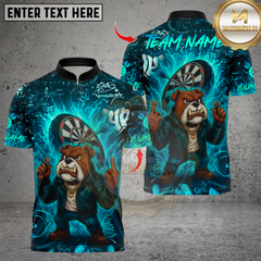 Maxcorners Darts Bulldog Fire Flames Multicolor Customized Name, Team Name 3D Shirts