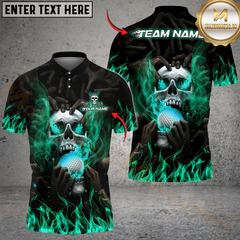 Maxcorners Flaming Skull Golf Polo Shirt, Customized Name & Team Name 3D Shirts (4 Colors)