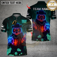 Maxcorners Bowling Bear Dark Flame Multicolor Customized Name, Team Name 3D Shirts