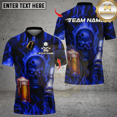 Maxcorners Bowling Skull Flame Beer With Pin Multicolor Customized Name, Team Name 3D Shirts