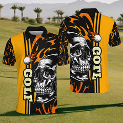 Maxcorners Nightmare Golf Skull Mens Golf Polo Shirt, Mens Goft Shirt, Gift For Golf Lovers